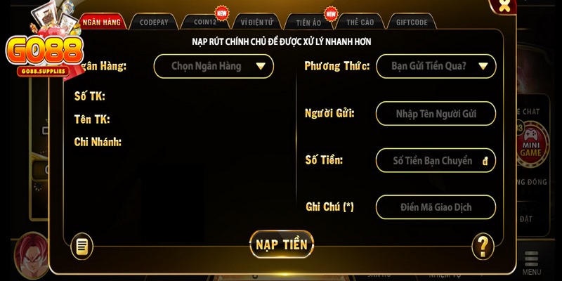 Hướng dẫn cụ thể từng bước nạp tiền tại GO88